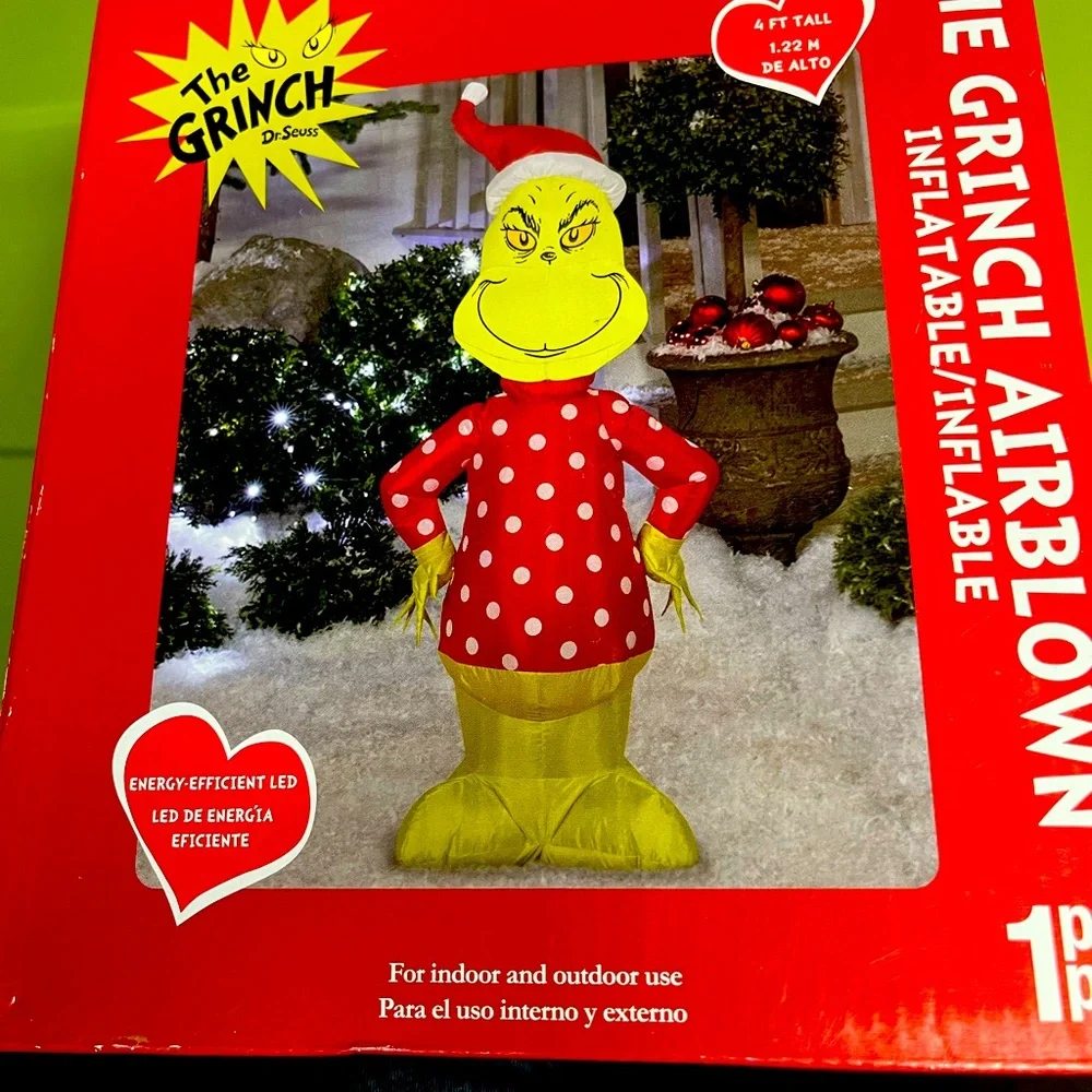 The Grinch Dr Seuss 4 FT Tall Airblown Christmas Inflatable LED Santa Gemmy RARE - Picture 1 of 1